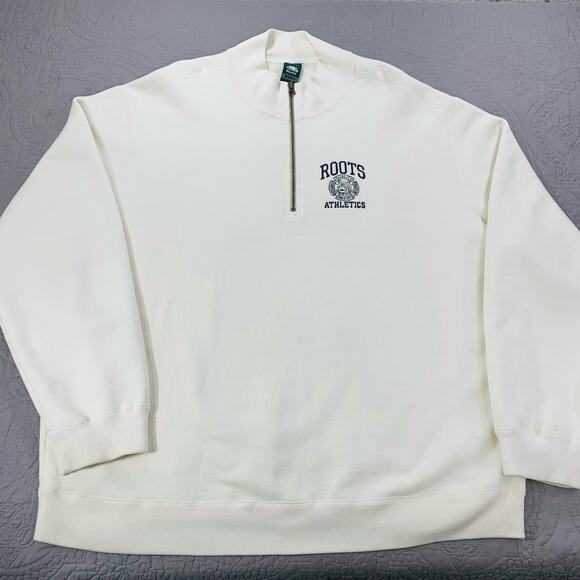 Roots Sweater Pullover‎ White 2003 Y2K Vintage XL 1/4 Zip Mens Outdoor Athletics - Picture 1 of 11